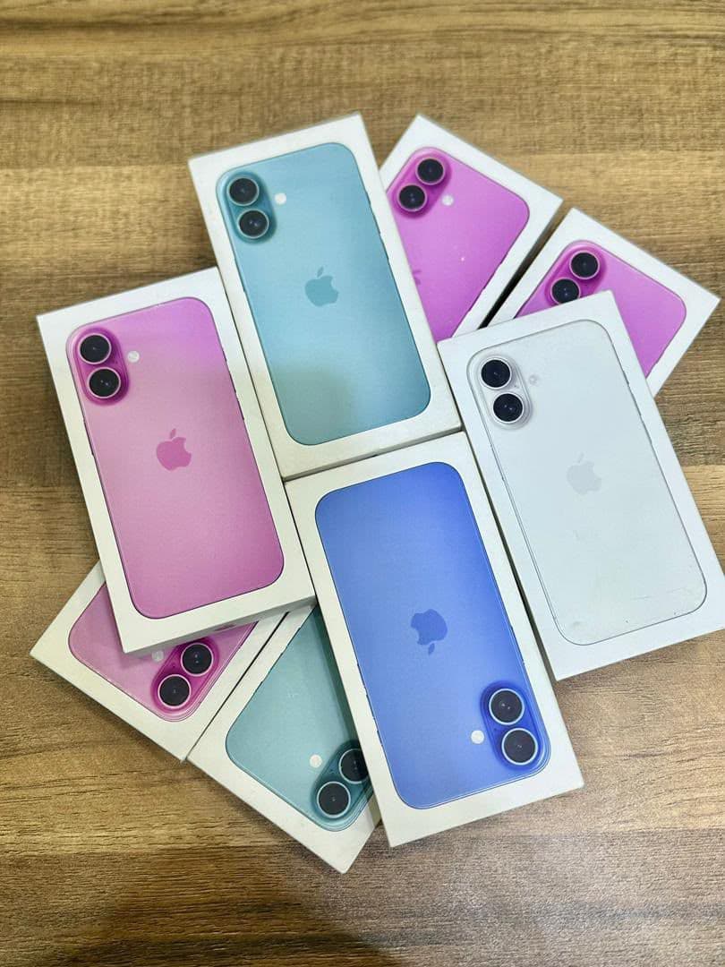 iPhone 16 series boxes in assorted colors